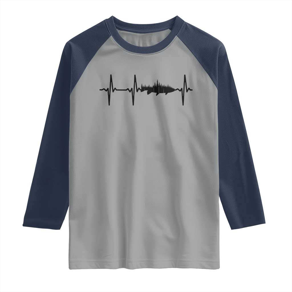 Fish And Forest Fishing Lover Heartbeat Gift Raglan Shirt - Wonder Print Shop