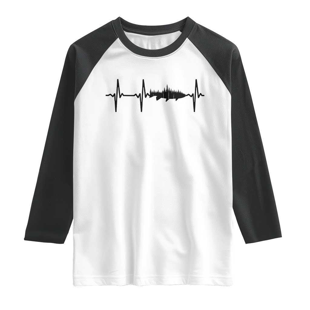 Fish And Forest Fishing Lover Heartbeat Gift Raglan Shirt - Wonder Print Shop
