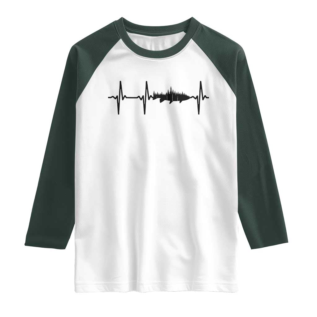 Fish And Forest Fishing Lover Heartbeat Gift Raglan Shirt - Wonder Print Shop