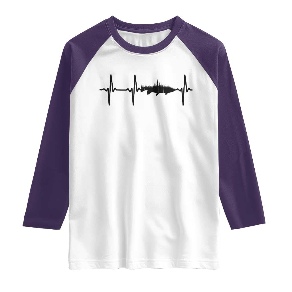 Fish And Forest Fishing Lover Heartbeat Gift Raglan Shirt - Wonder Print Shop