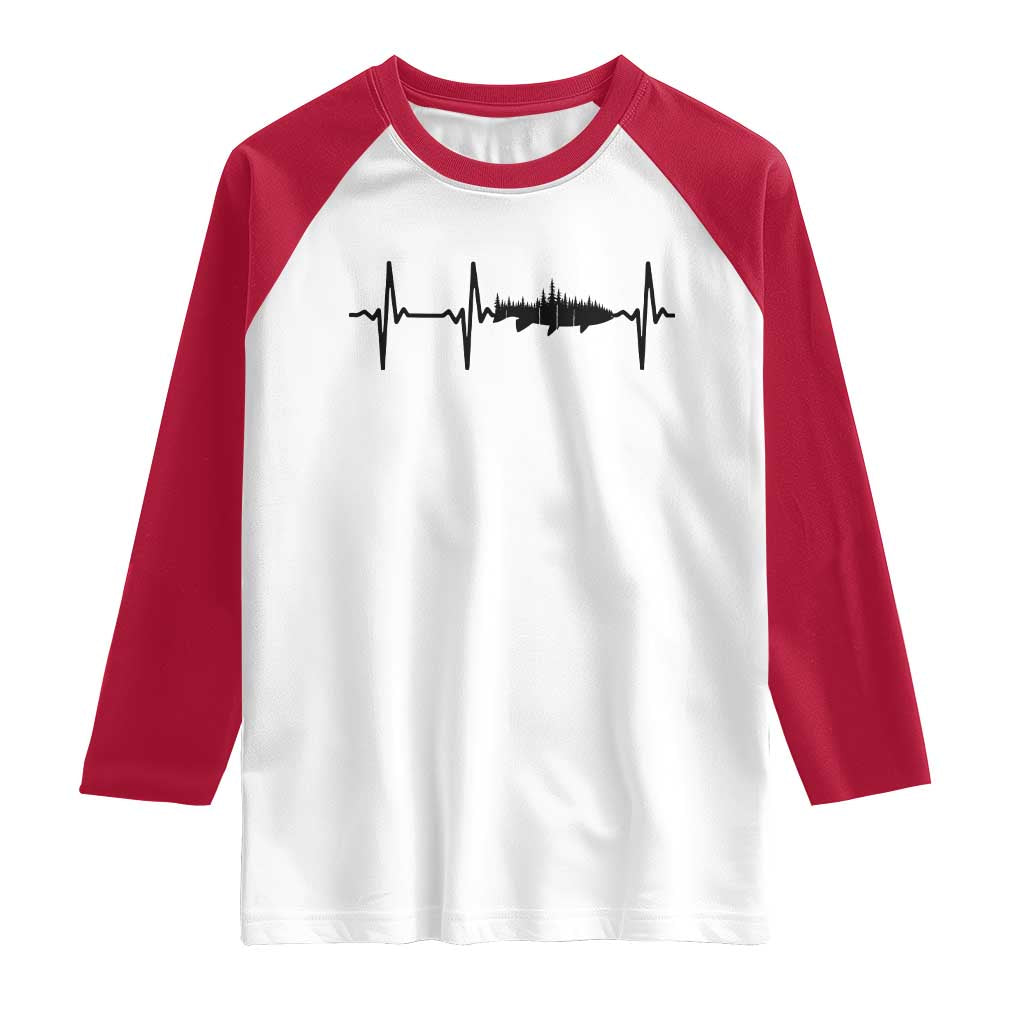 Fish And Forest Fishing Lover Heartbeat Gift Raglan Shirt - Wonder Print Shop