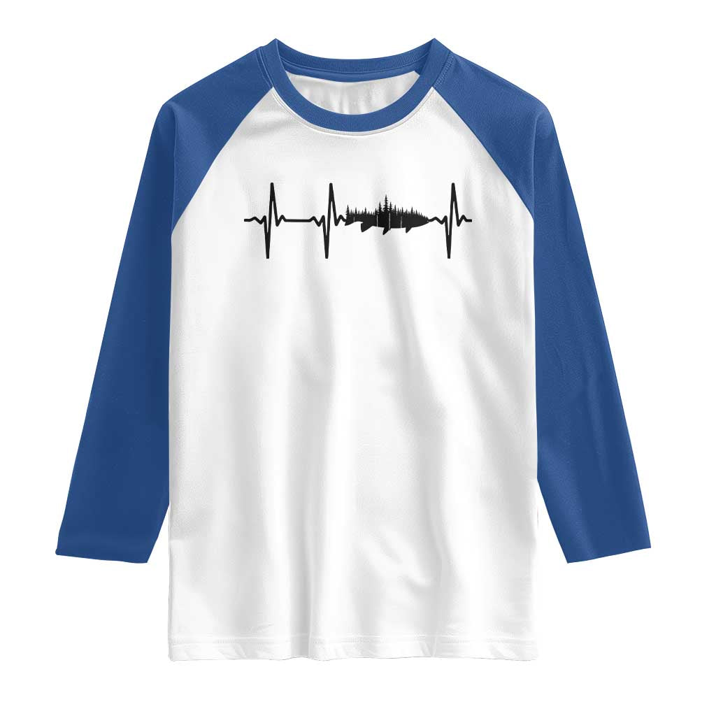 Fish And Forest Fishing Lover Heartbeat Gift Raglan Shirt - Wonder Print Shop