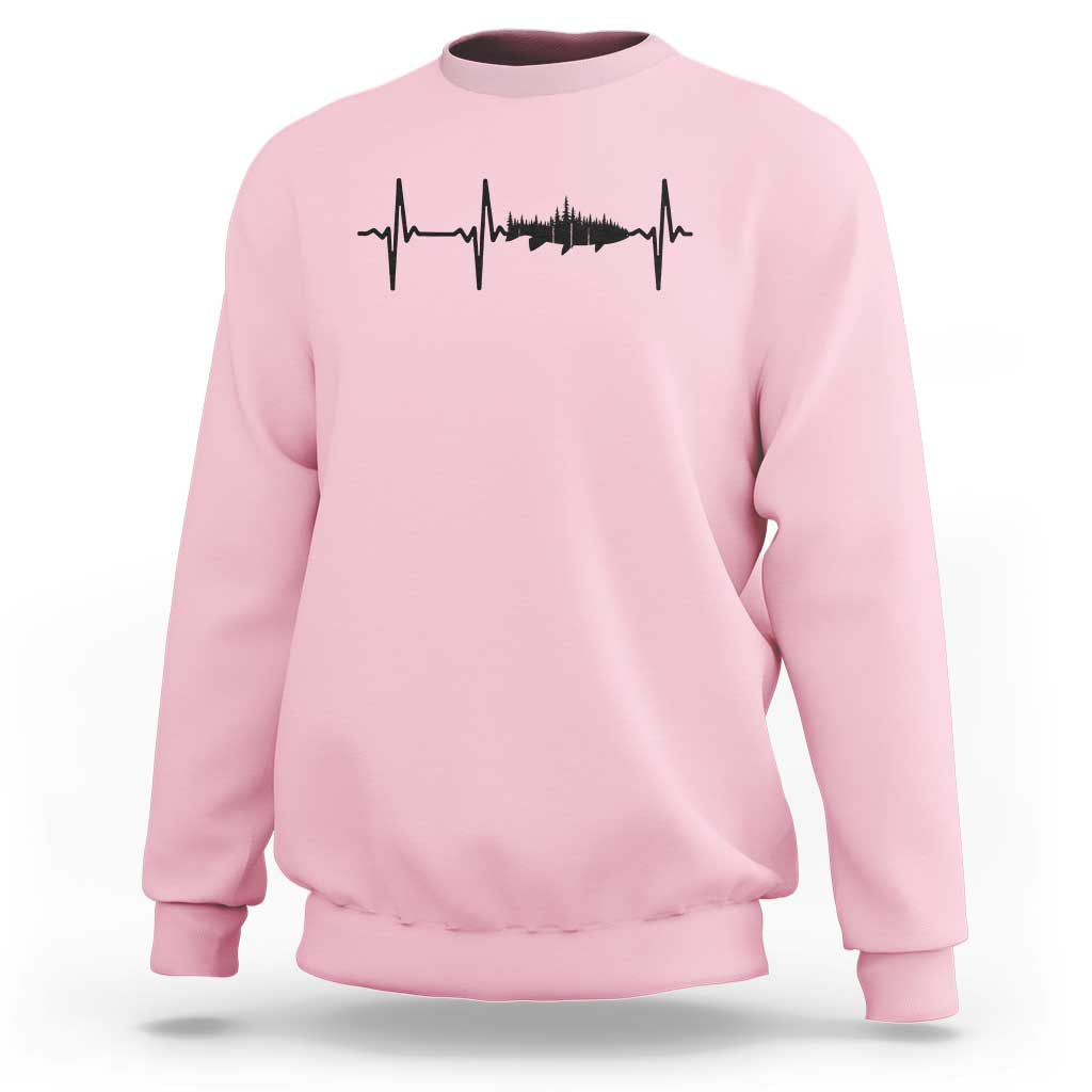Fish And Forest Fishing Lover Heartbeat Gift Sweatshirt - Wonder Print Shop