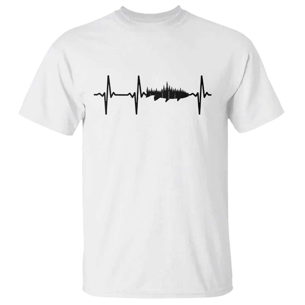 Fish And Forest Fishing Lover Heartbeat Gift T Shirt - Wonder Print Shop