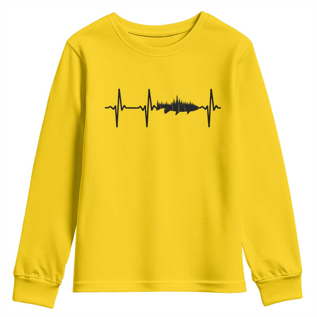 Fish And Forest Fishing Lover Heartbeat Gift Youth Sweatshirt - Wonder Print Shop