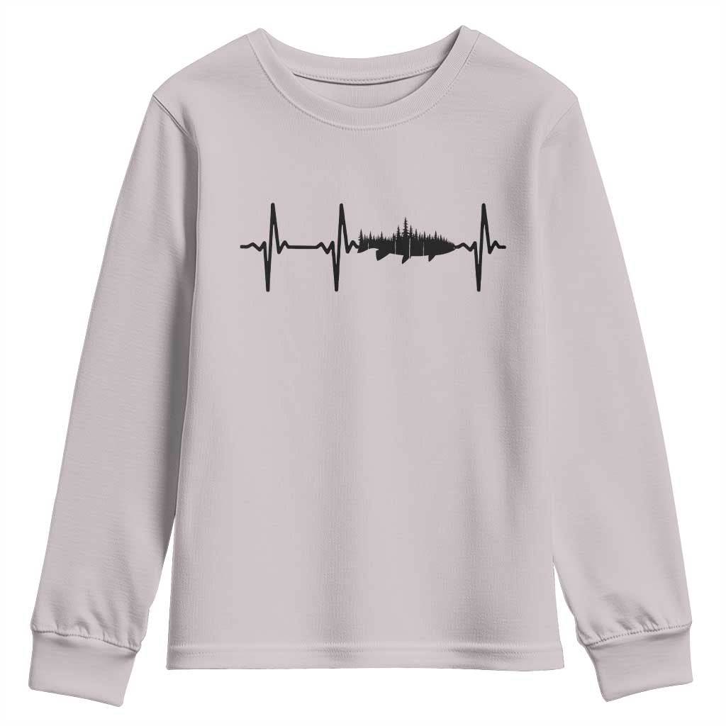 Fish And Forest Fishing Lover Heartbeat Gift Youth Sweatshirt - Wonder Print Shop