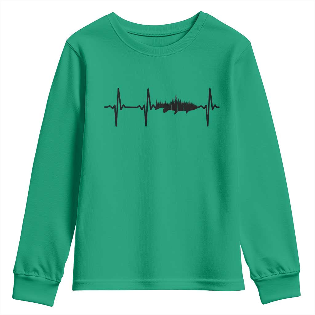 Fish And Forest Fishing Lover Heartbeat Gift Youth Sweatshirt - Wonder Print Shop
