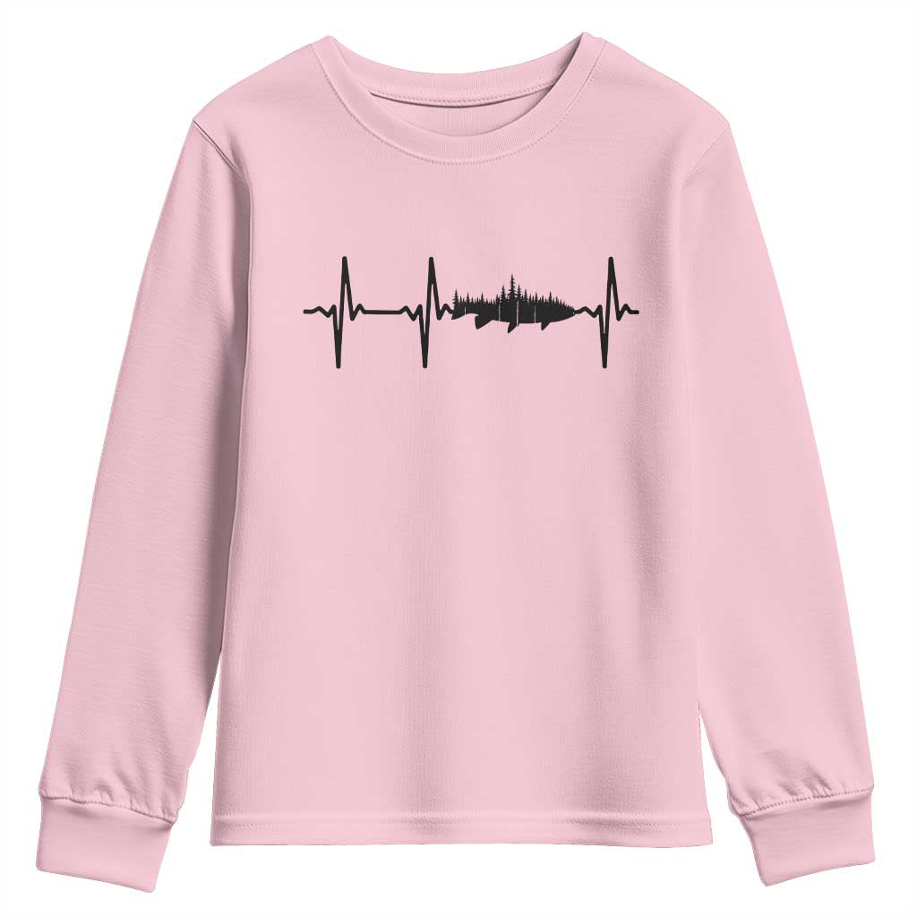 Fish And Forest Fishing Lover Heartbeat Gift Youth Sweatshirt - Wonder Print Shop