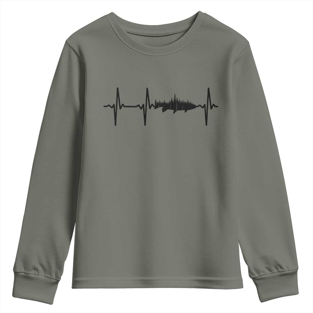 Fish And Forest Fishing Lover Heartbeat Gift Youth Sweatshirt - Wonder Print Shop