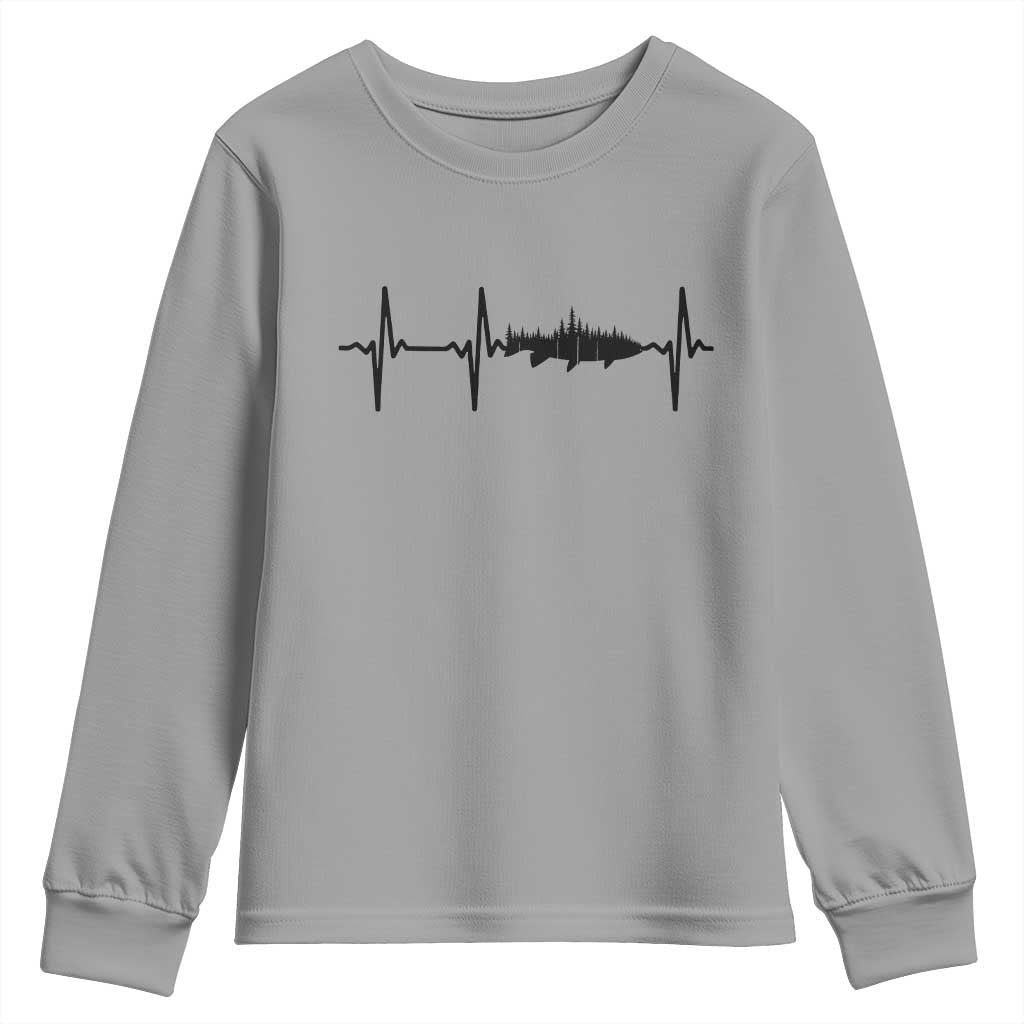 Fish And Forest Fishing Lover Heartbeat Gift Youth Sweatshirt - Wonder Print Shop