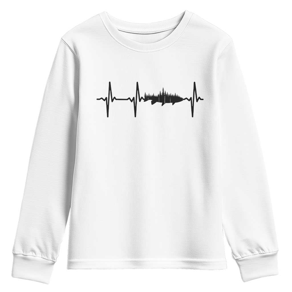 Fish And Forest Fishing Lover Heartbeat Gift Youth Sweatshirt - Wonder Print Shop