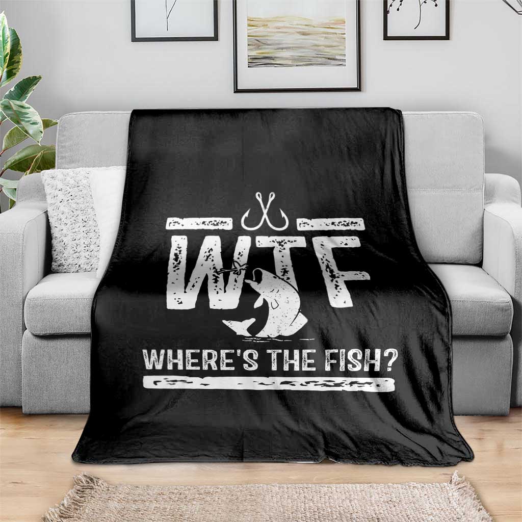 Where Is The Fish Throw Blanket Funny WTF Fishing Gift - Wonder Print Shop
