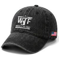 Where Is The Fish Washed Cotton Baseball Cap Funny WTF Fishing Gift