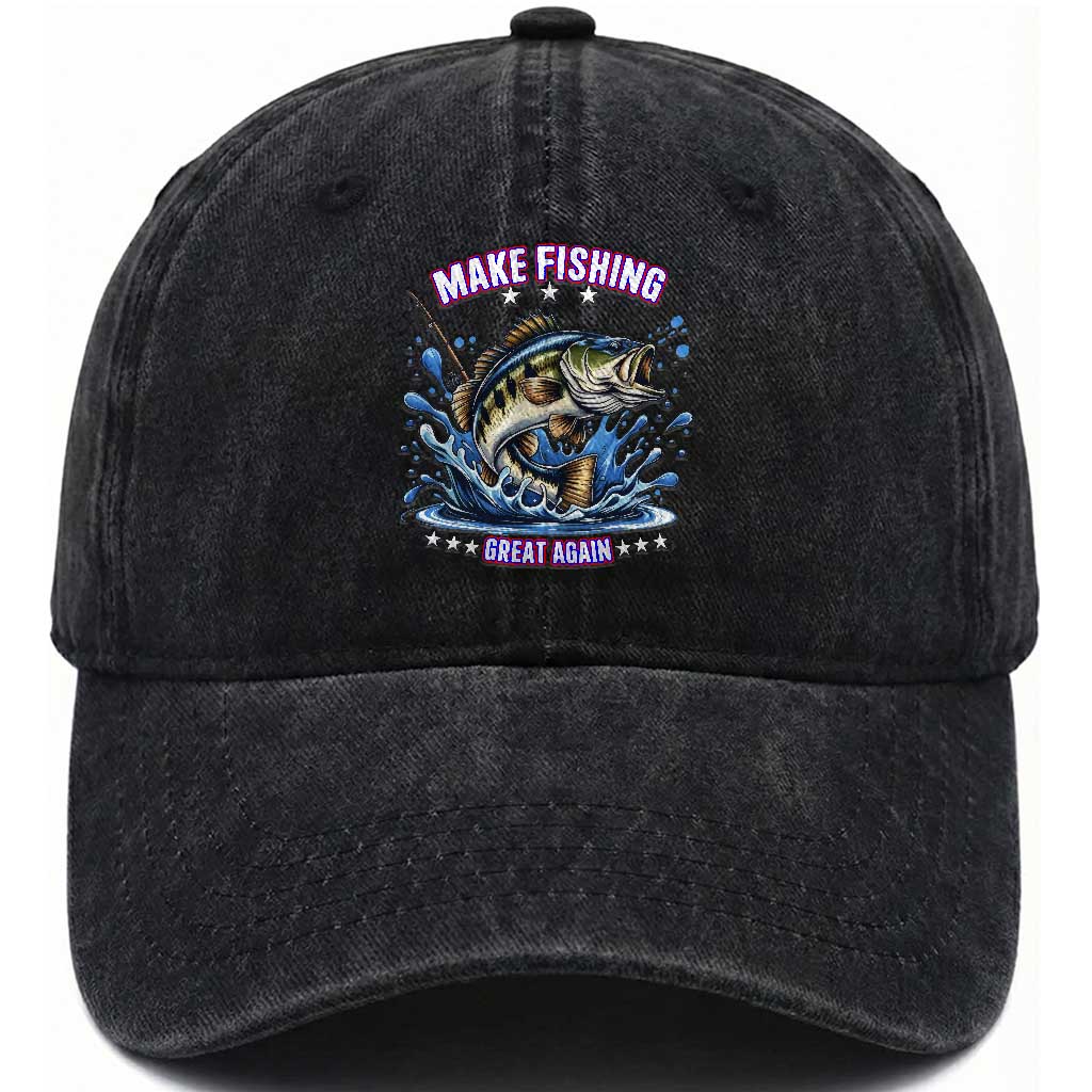 Funny Make Fishing Great Again Washed Cotton Baseball Cap Fisherman Gift