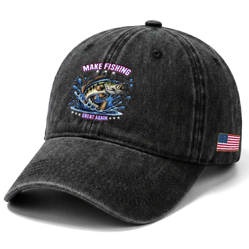 Funny Make Fishing Great Again Washed Cotton Baseball Cap Fisherman Gift