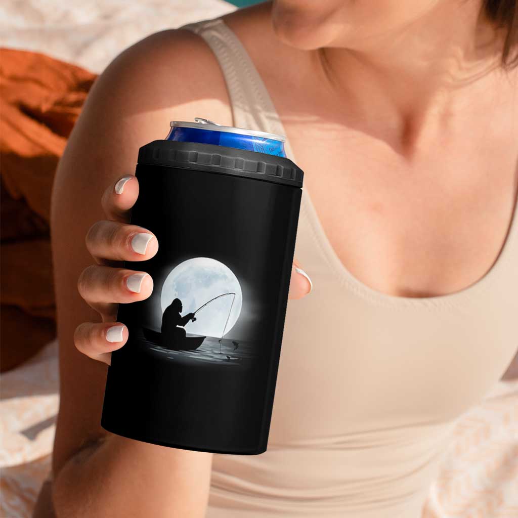 Funny Fisherman Gift 4 in 1 Can Cooler Tumbler Bigfoot Fishing
