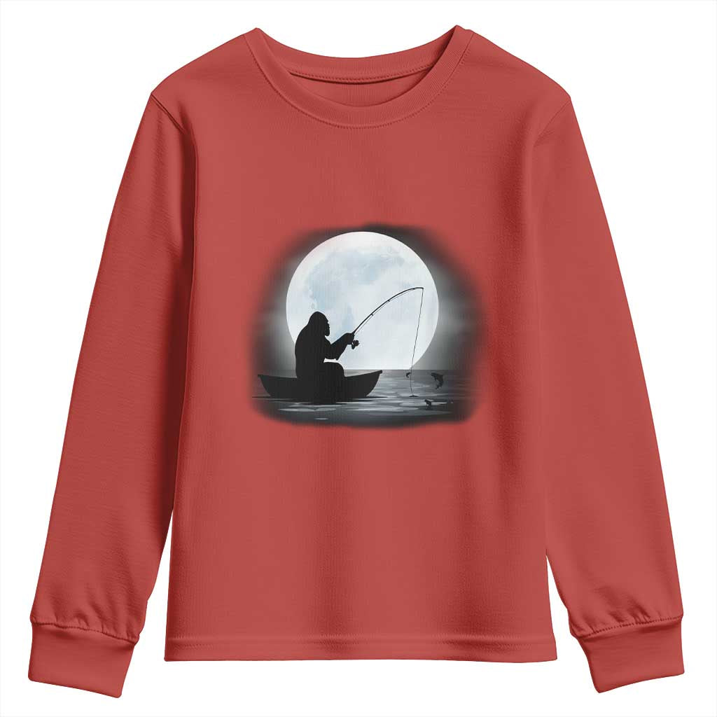 Funny Fisherman Gift Youth Sweatshirt Bigfoot Fishing - Wonder Print Shop
