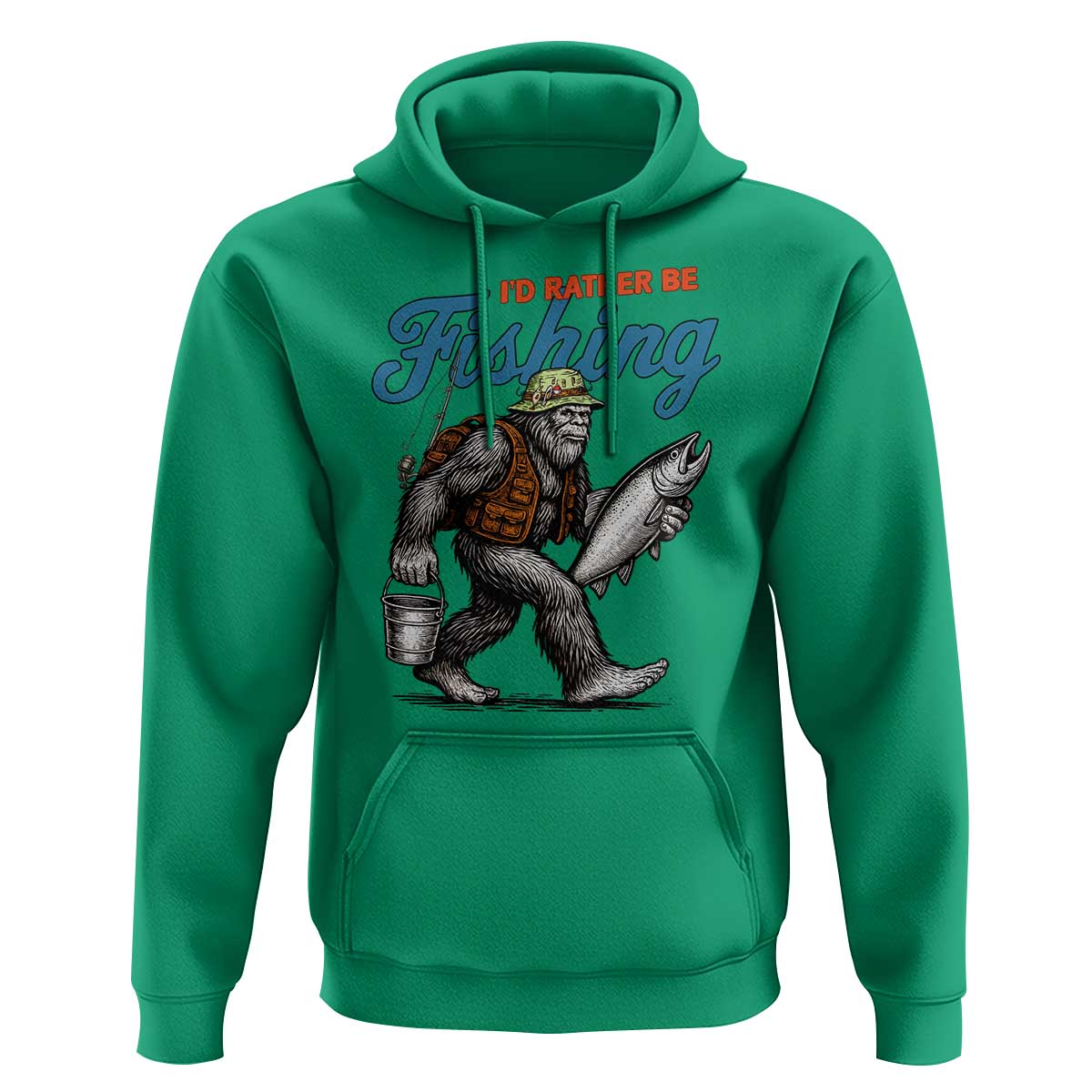 Id Rather Be Fishing Hoodie Funny Bigfoot Fishing - Wonder Print Shop
