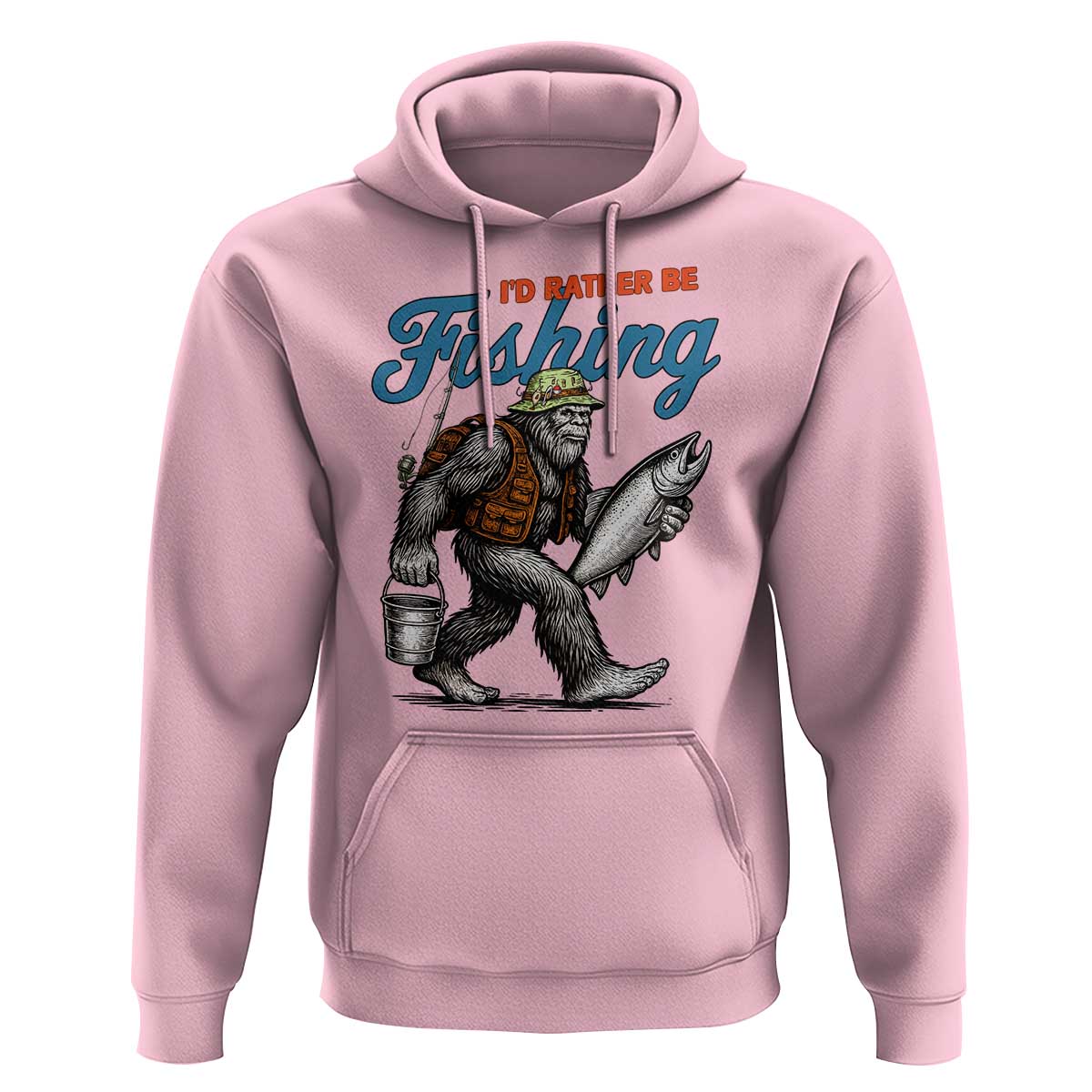 Id Rather Be Fishing Hoodie Funny Bigfoot Fishing - Wonder Print Shop