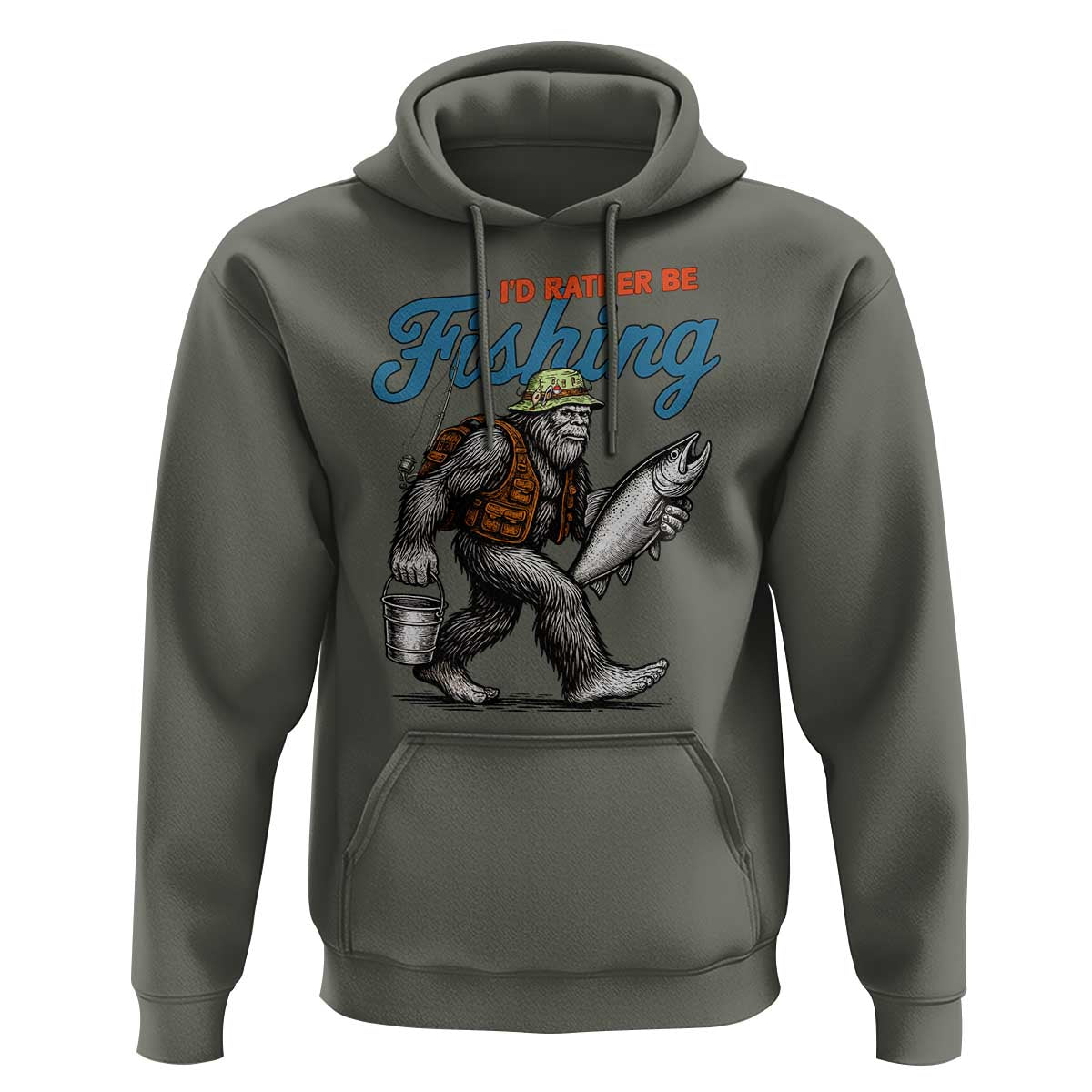 Id Rather Be Fishing Hoodie Funny Bigfoot Fishing - Wonder Print Shop