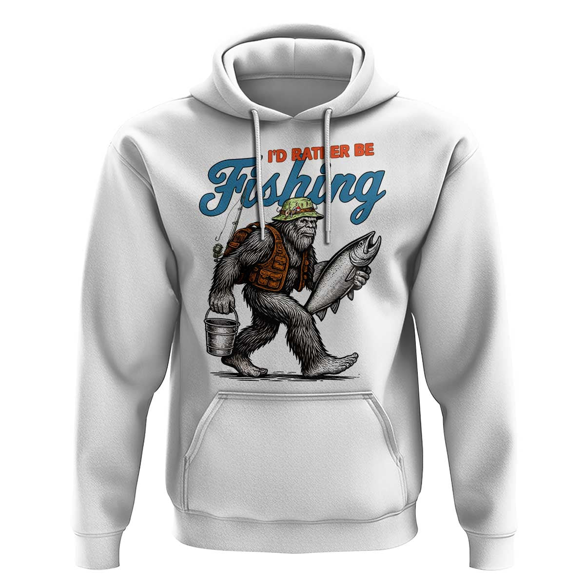 Id Rather Be Fishing Hoodie Funny Bigfoot Fishing - Wonder Print Shop