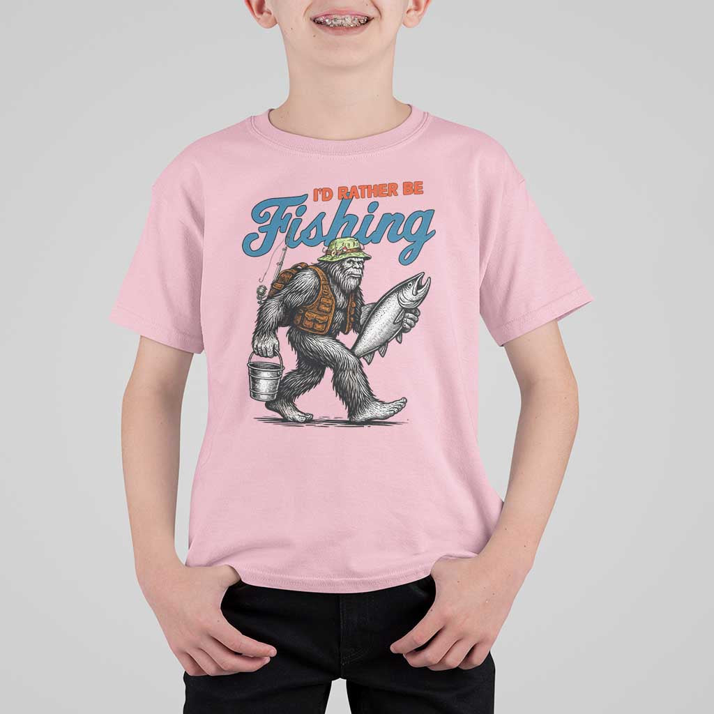 Id Rather Be Fishing T Shirt For Kid Funny Bigfoot Fishing - Wonder Print Shop