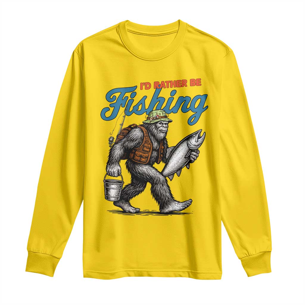 Id Rather Be Fishing Long Sleeve Shirt Funny Bigfoot Fishing - Wonder Print Shop
