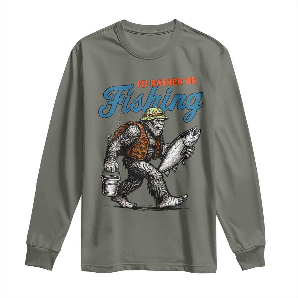 Id Rather Be Fishing Long Sleeve Shirt Funny Bigfoot Fishing - Wonder Print Shop