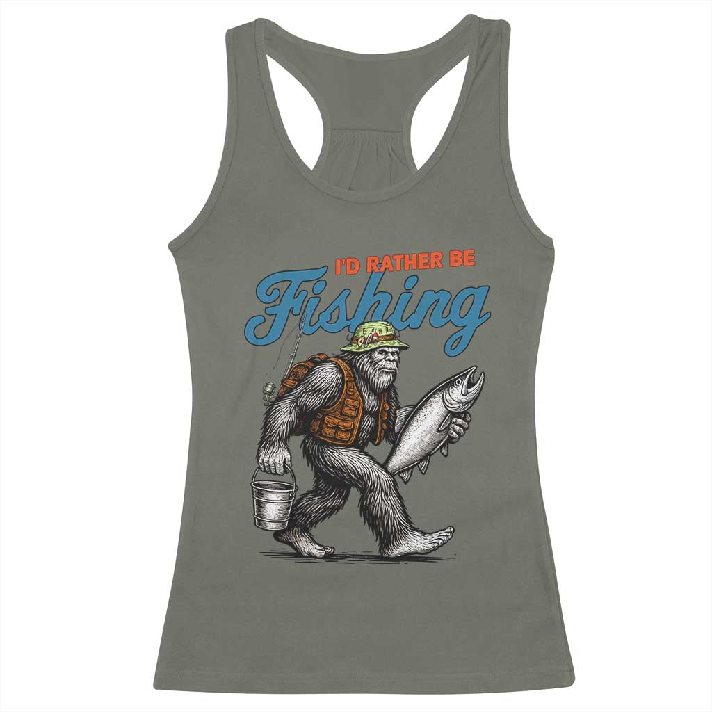 Id Rather Be Fishing Racerback Tank Top Funny Bigfoot Fishing - Wonder Print Shop