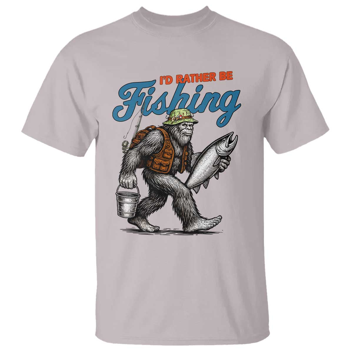 Id Rather Be Fishing T Shirt Funny Bigfoot Fishing - Wonder Print Shop