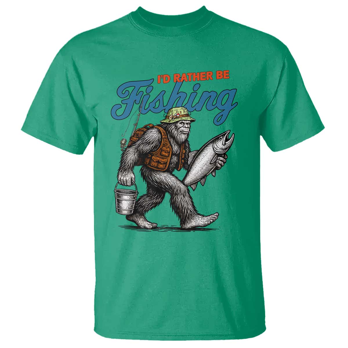 Id Rather Be Fishing T Shirt Funny Bigfoot Fishing - Wonder Print Shop