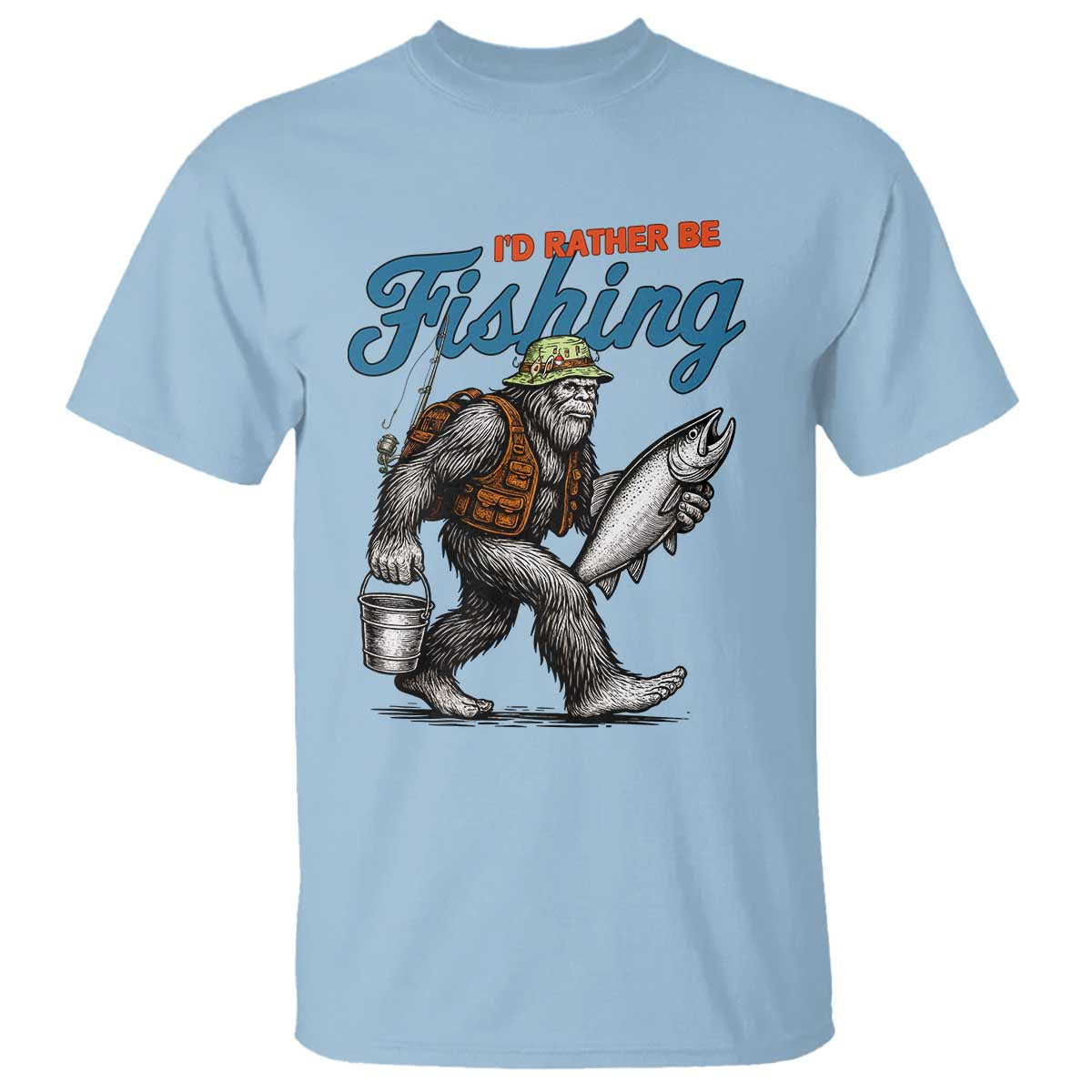 Id Rather Be Fishing T Shirt Funny Bigfoot Fishing - Wonder Print Shop
