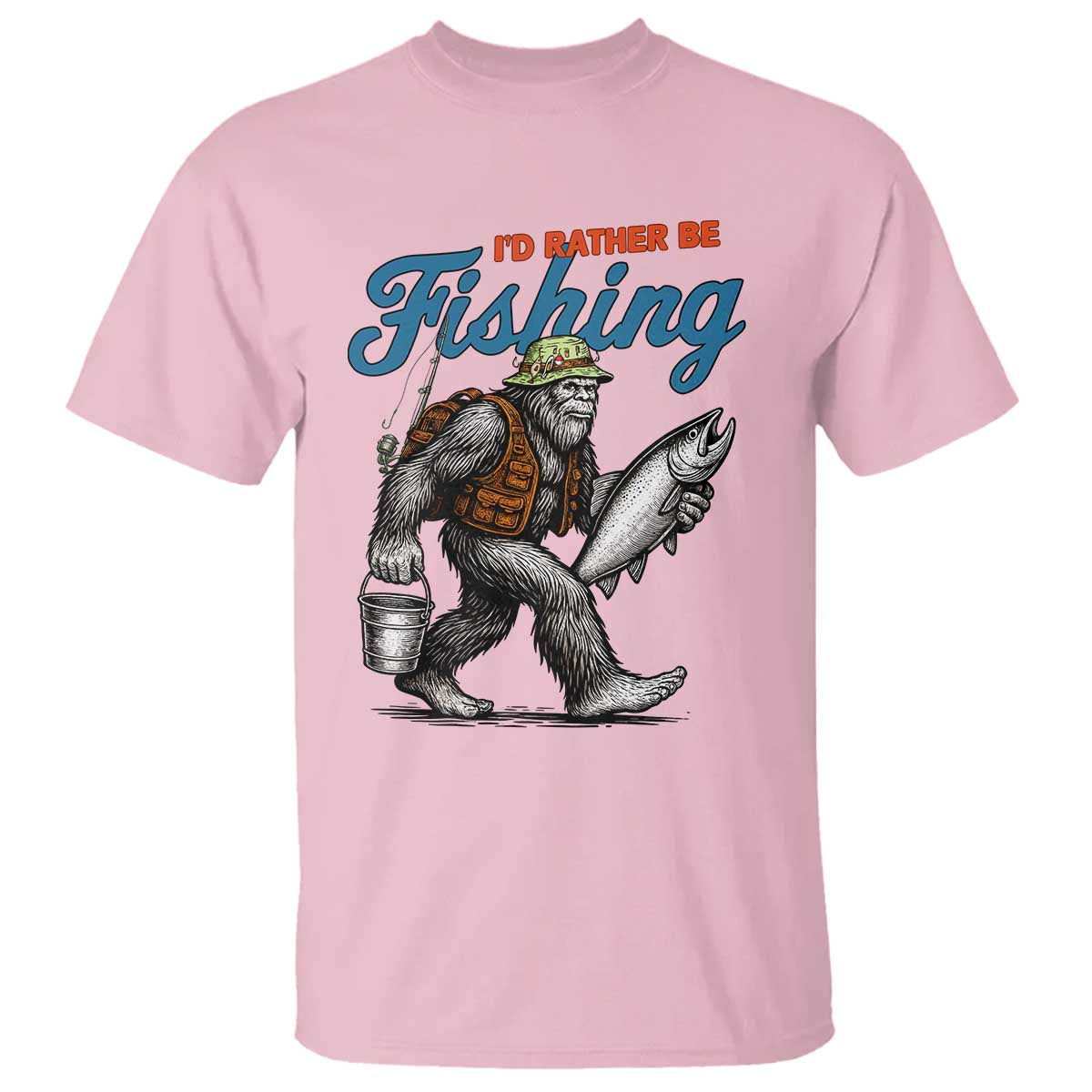 Id Rather Be Fishing T Shirt Funny Bigfoot Fishing - Wonder Print Shop