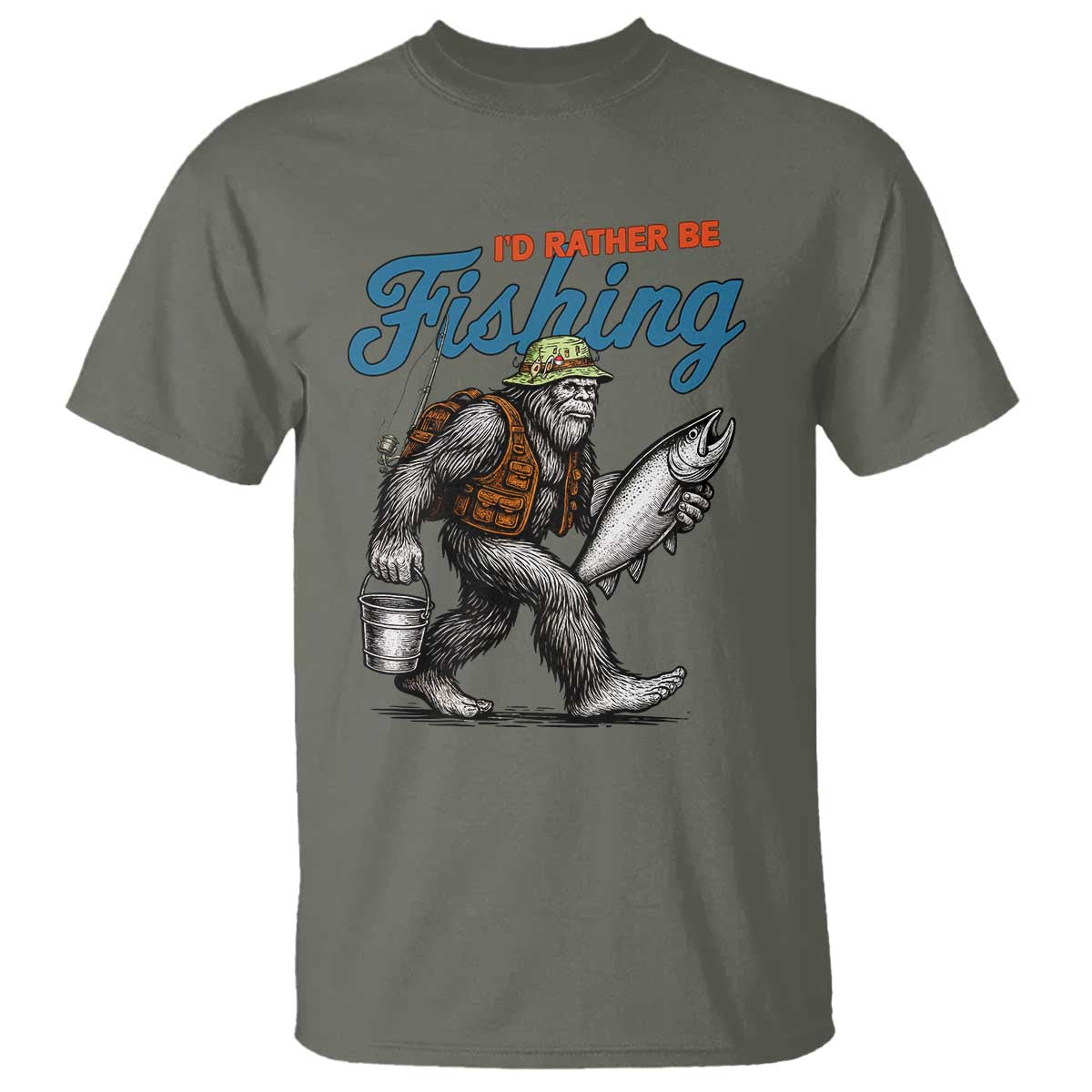 Id Rather Be Fishing T Shirt Funny Bigfoot Fishing - Wonder Print Shop