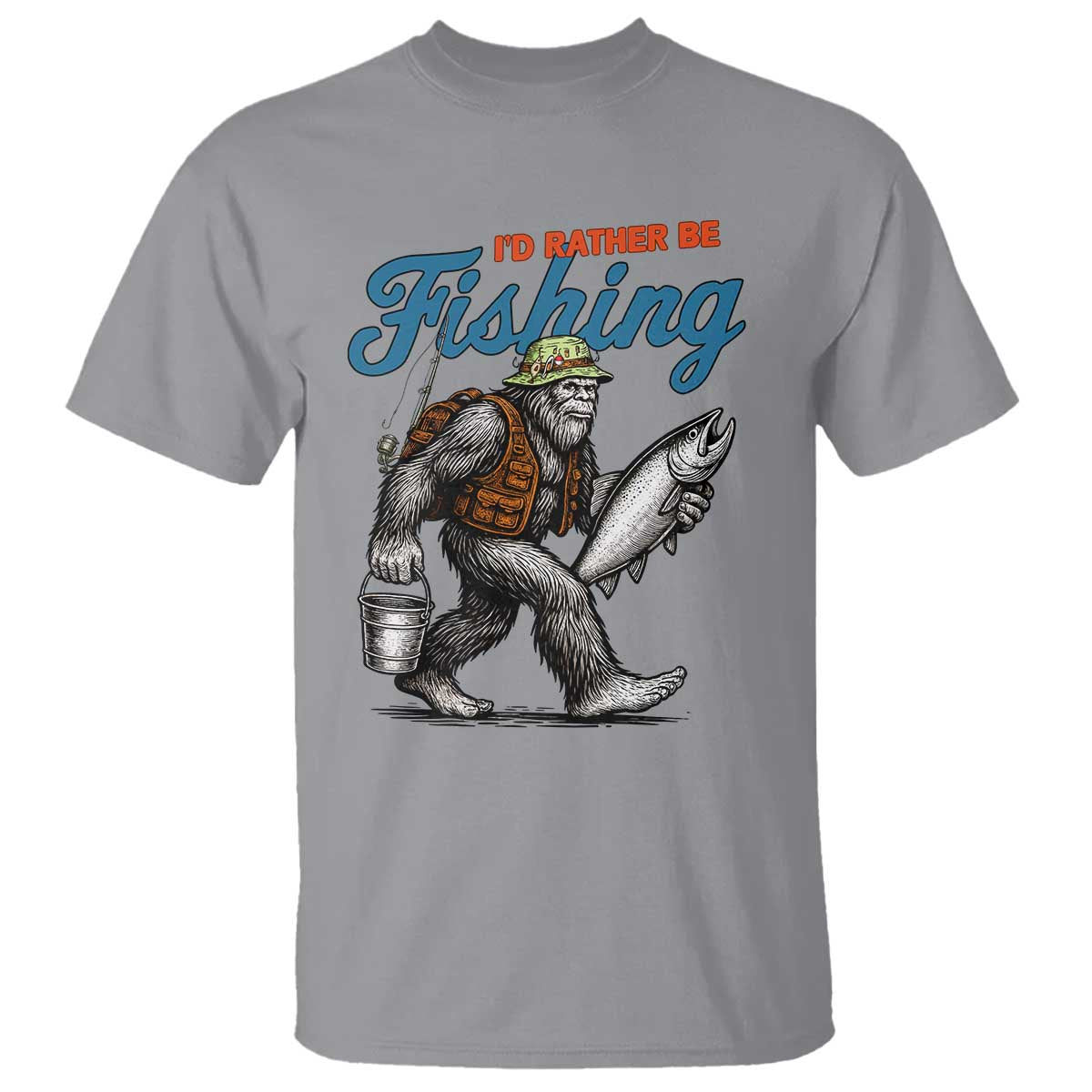 Id Rather Be Fishing T Shirt Funny Bigfoot Fishing - Wonder Print Shop