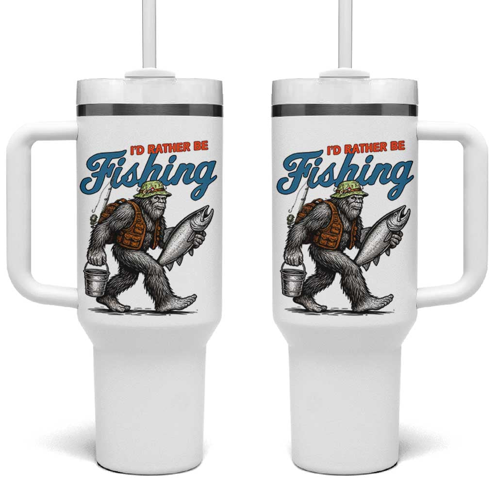 Id Rather Be Fishing Tumbler With Handle Funny Bigfoot Fishing
