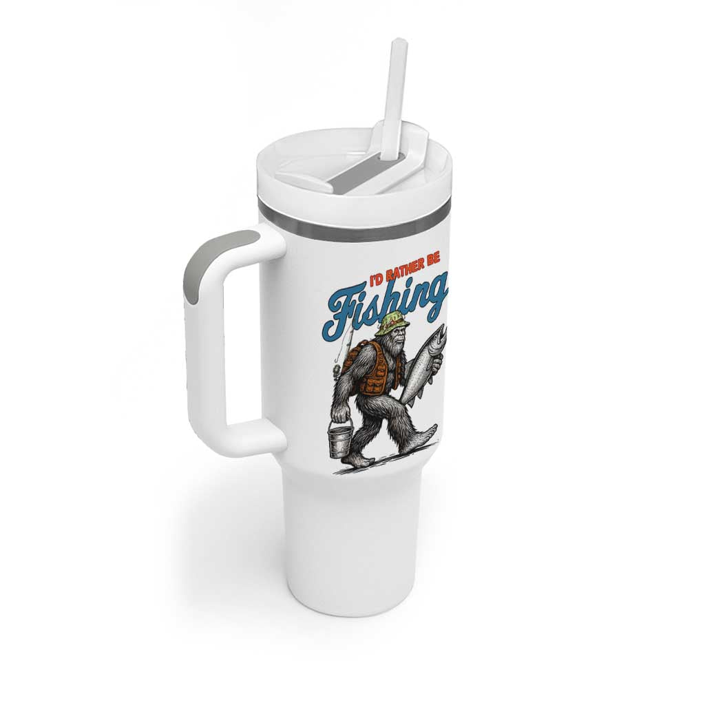 Id Rather Be Fishing Tumbler With Handle Funny Bigfoot Fishing