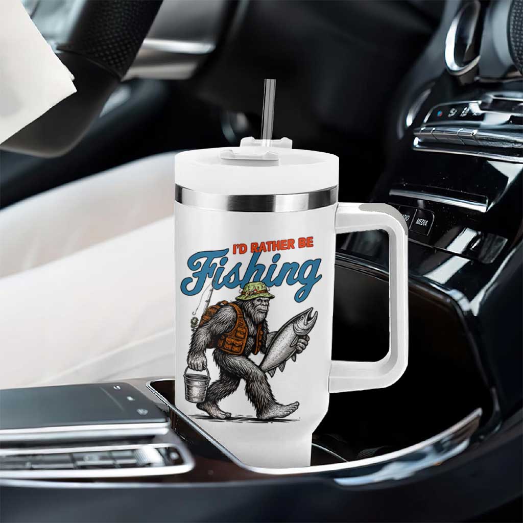 Id Rather Be Fishing Tumbler With Handle Funny Bigfoot Fishing