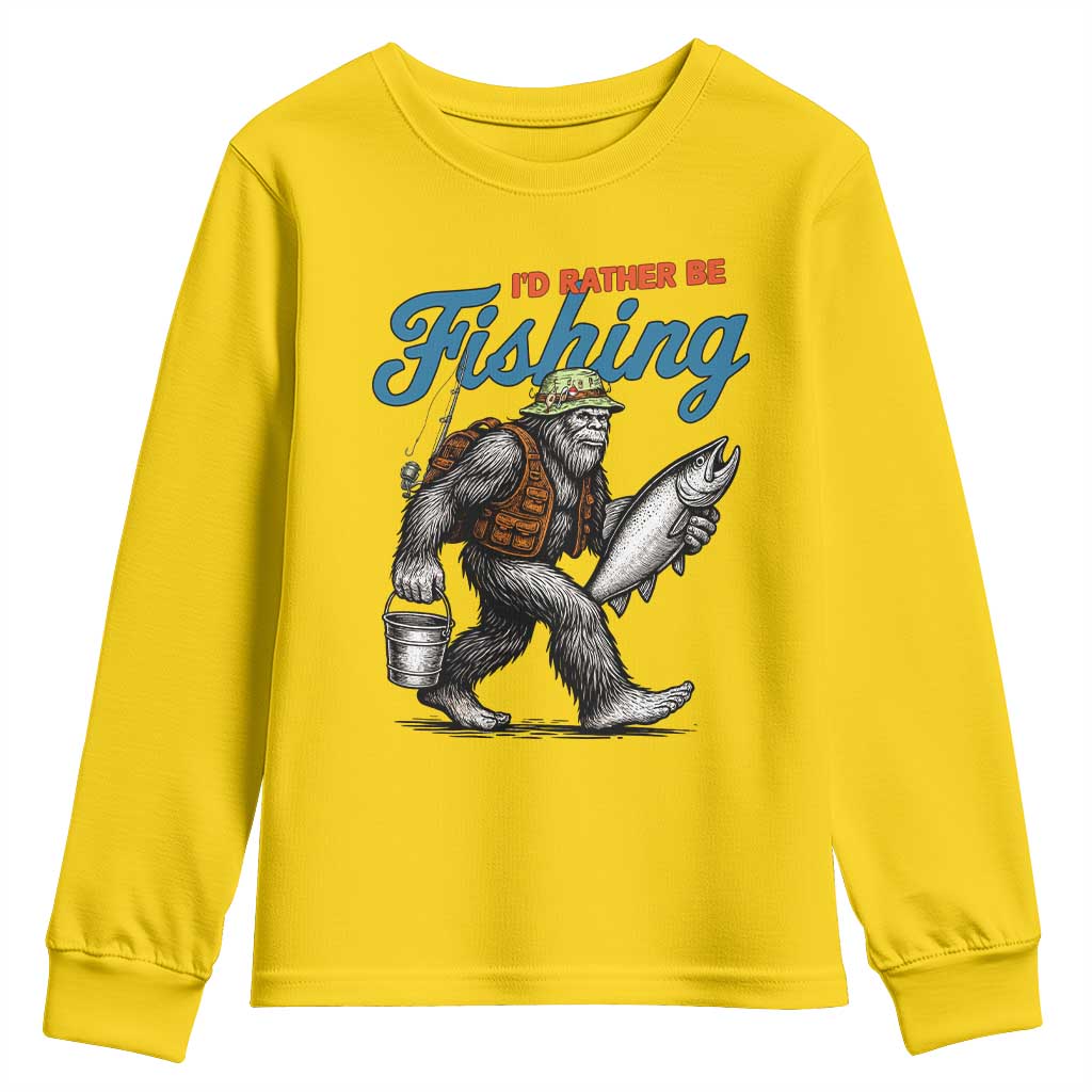 Id Rather Be Fishing Youth Sweatshirt Funny Bigfoot Fishing - Wonder Print Shop