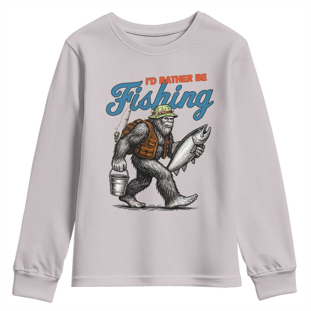Id Rather Be Fishing Youth Sweatshirt Funny Bigfoot Fishing - Wonder Print Shop