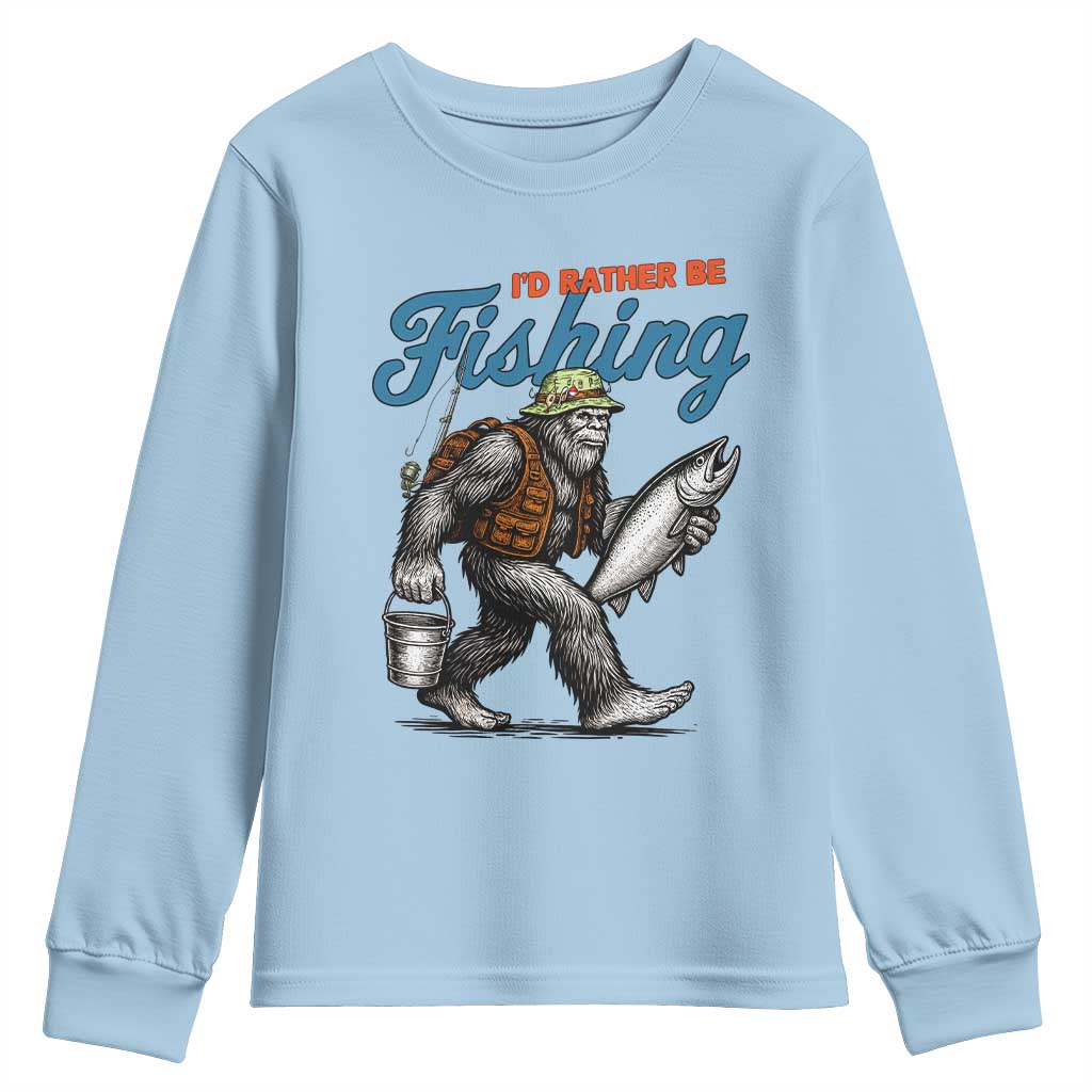 Id Rather Be Fishing Youth Sweatshirt Funny Bigfoot Fishing - Wonder Print Shop