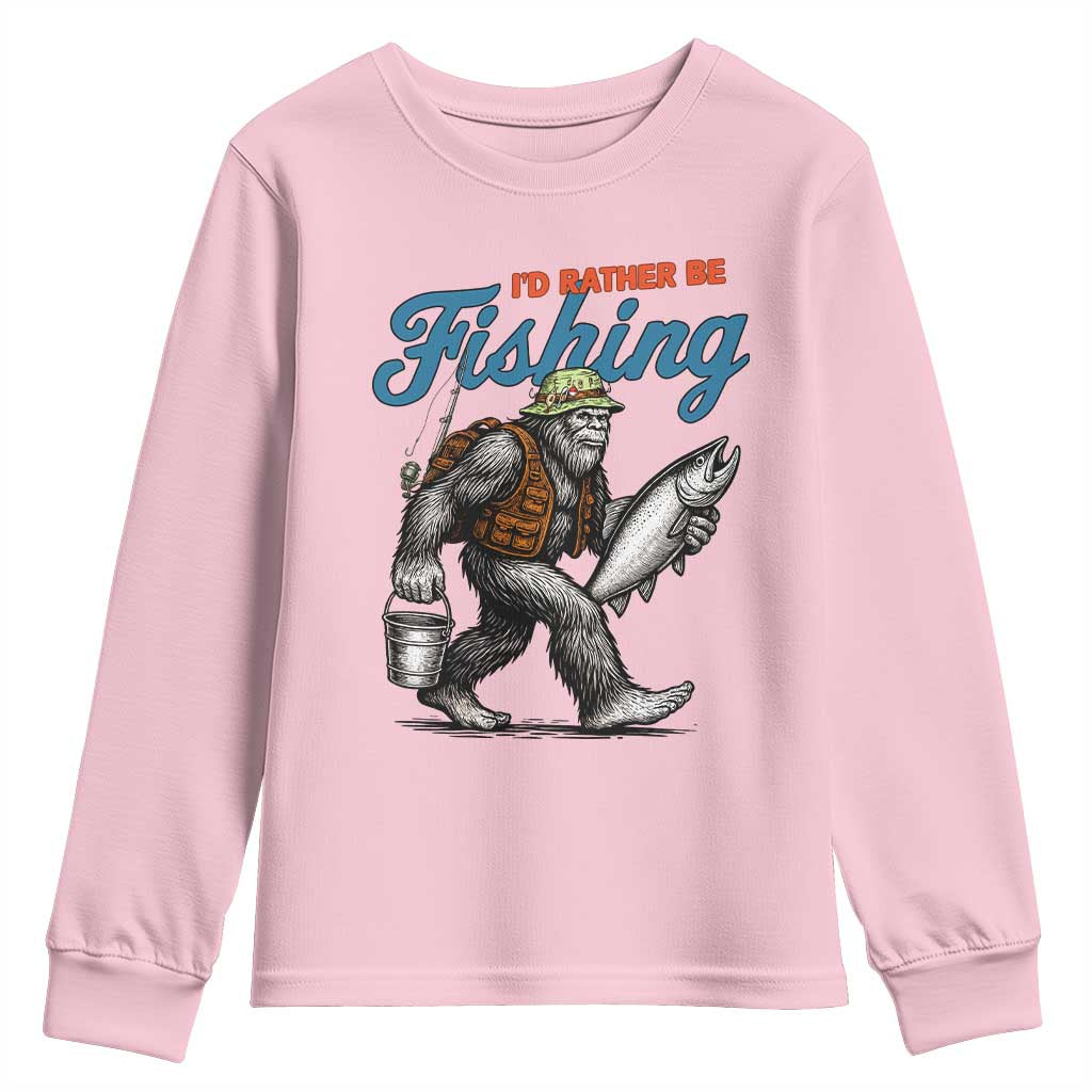 Id Rather Be Fishing Youth Sweatshirt Funny Bigfoot Fishing - Wonder Print Shop