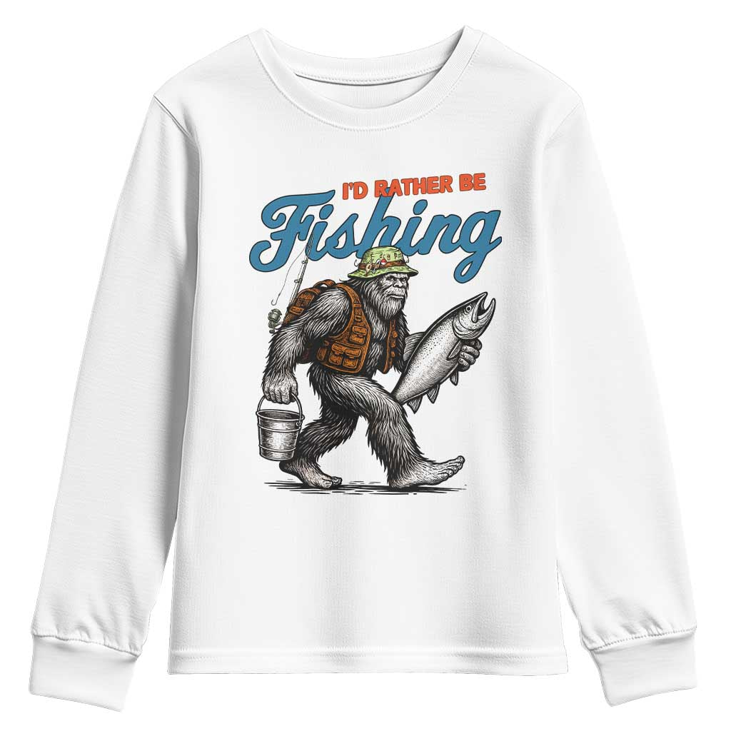 Id Rather Be Fishing Youth Sweatshirt Funny Bigfoot Fishing - Wonder Print Shop