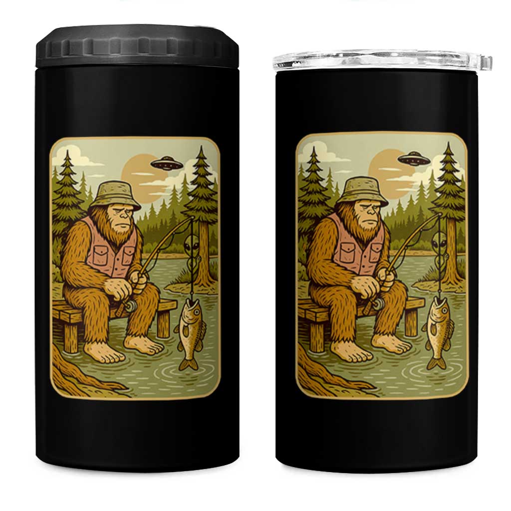 Funny Bigfoot Alien 4 in 1 Can Cooler Tumbler Fishing Lover Gift