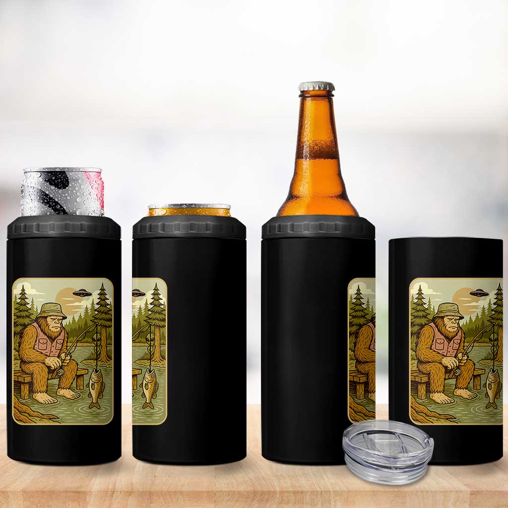 Funny Bigfoot Alien 4 in 1 Can Cooler Tumbler Fishing Lover Gift