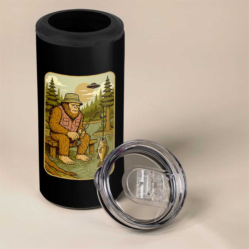 Funny Bigfoot Alien 4 in 1 Can Cooler Tumbler Fishing Lover Gift