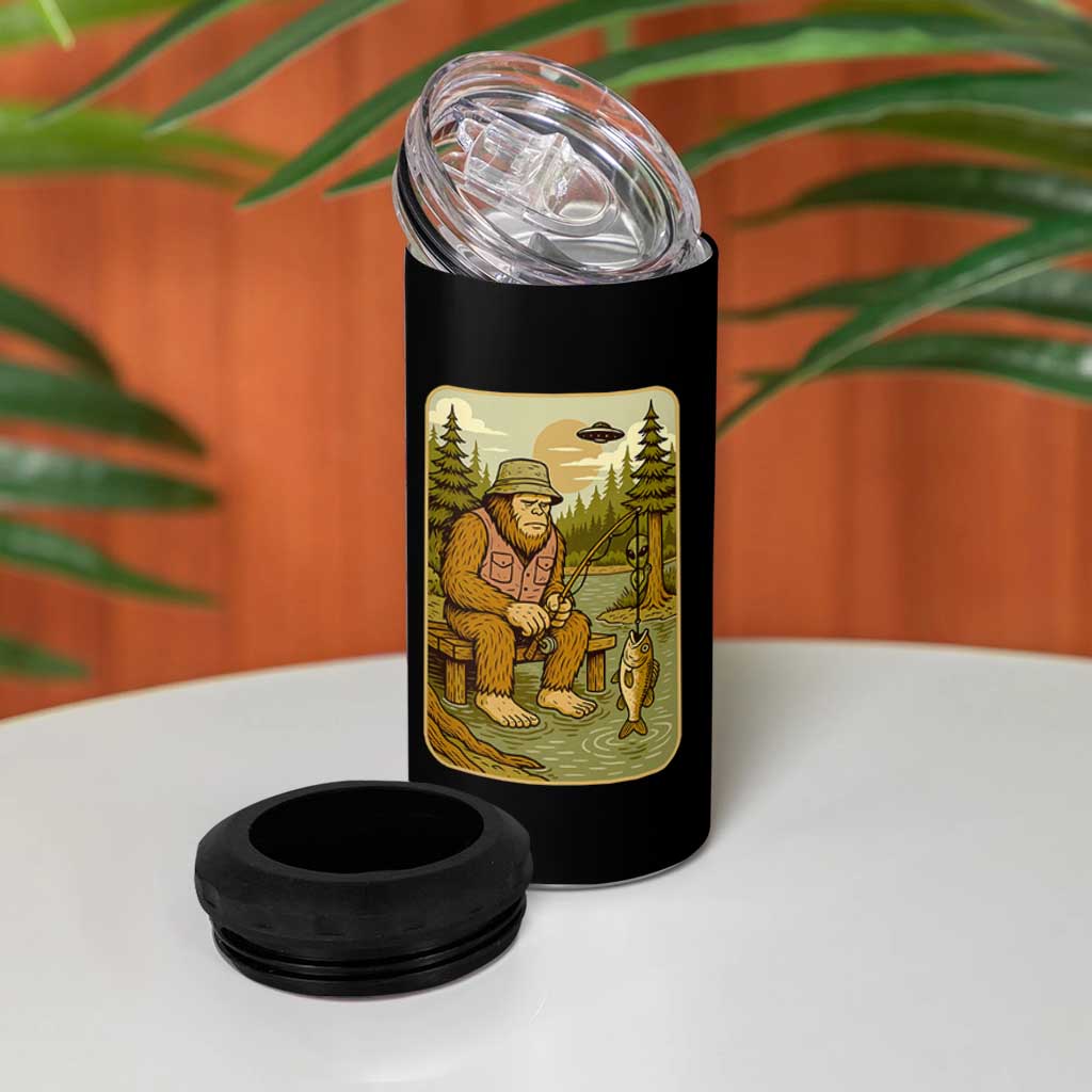 Funny Bigfoot Alien 4 in 1 Can Cooler Tumbler Fishing Lover Gift