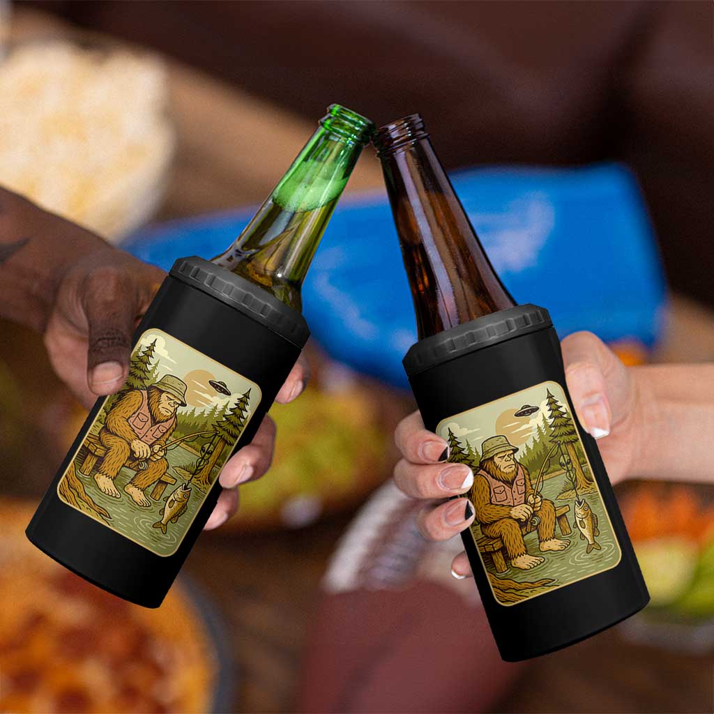 Funny Bigfoot Alien 4 in 1 Can Cooler Tumbler Fishing Lover Gift