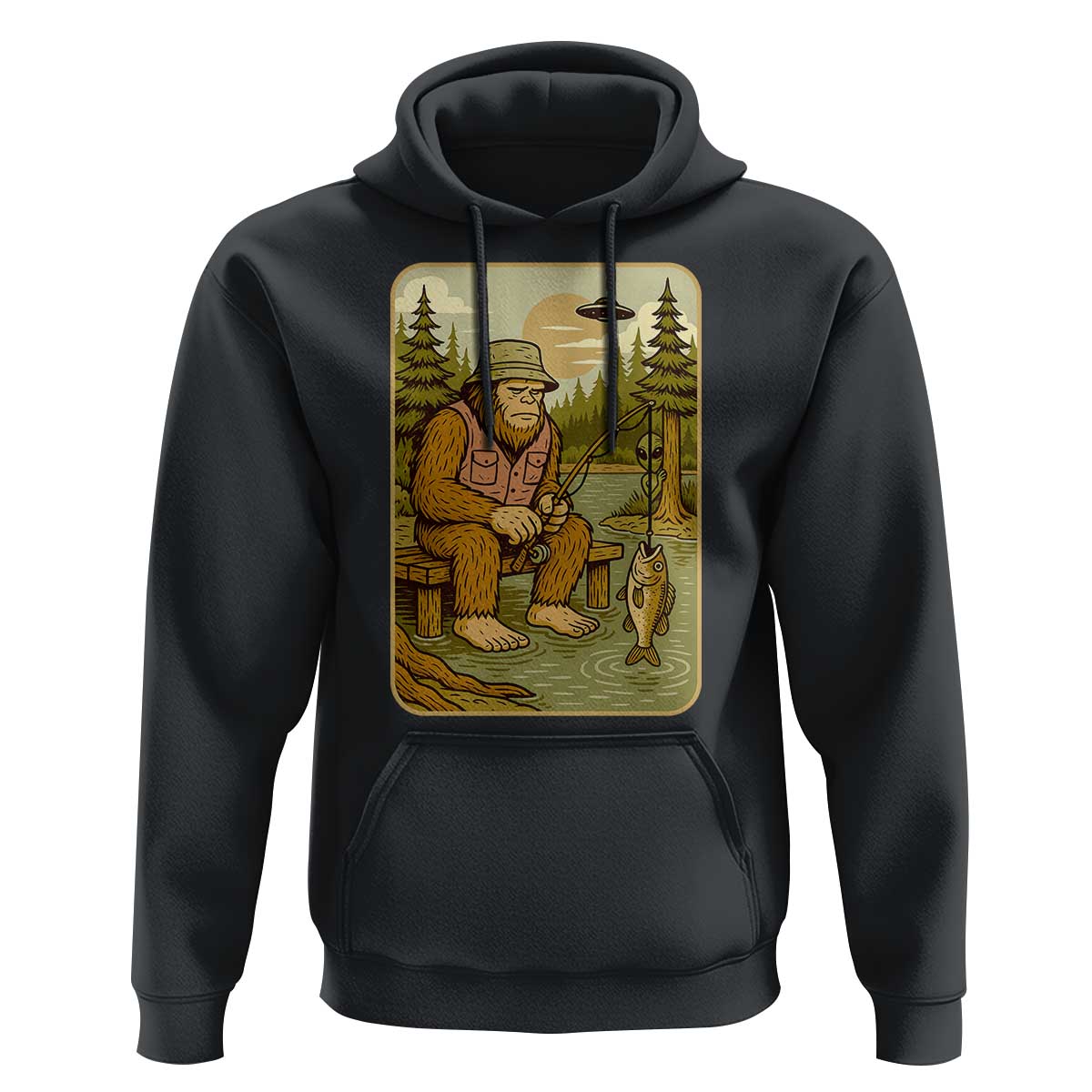 Funny Bigfoot Alien Hoodie Fishing Lover Gift - Wonder Print Shop