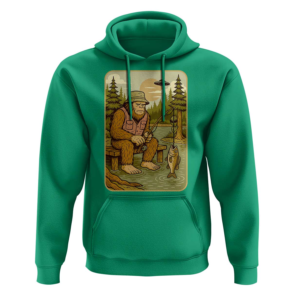 Funny Bigfoot Alien Hoodie Fishing Lover Gift - Wonder Print Shop
